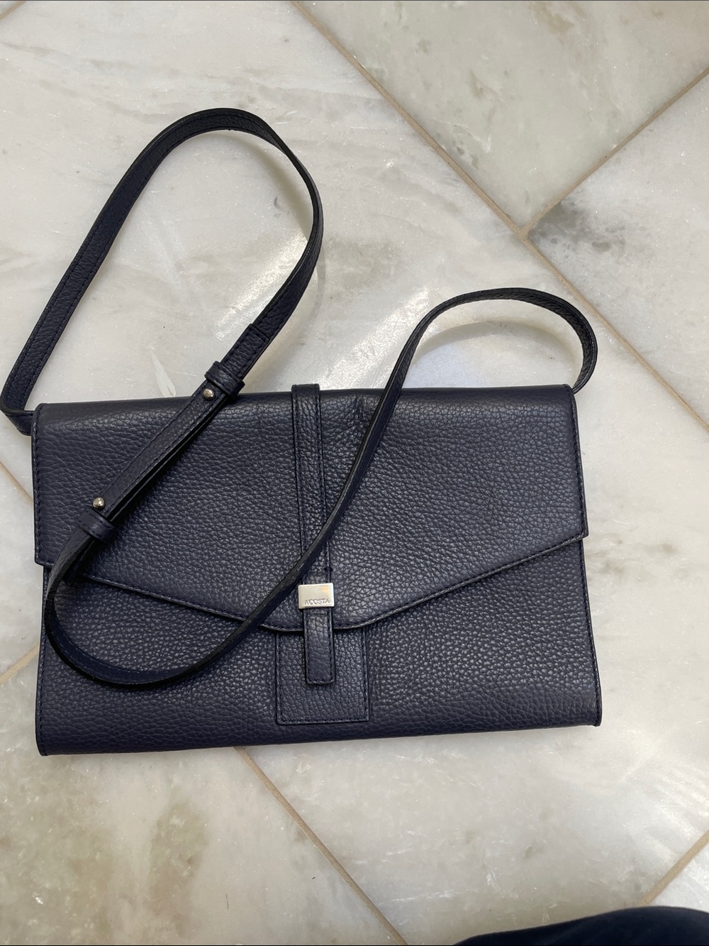 Pebbled Black Leather Crossbody Clutch - Elegant Everyday Carry